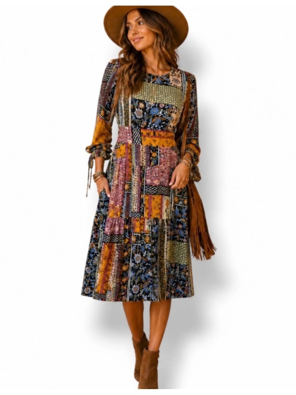 Anthropologie Jaase Patchwork Print Maxi Dress Boho Cottagecore Beach Women’s XS